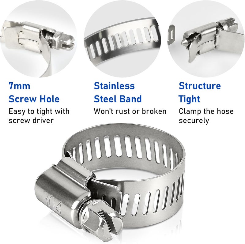 Gudui Hose Clamp 1 1/4 Inch, 10 Pieces Stainless Steel Hose Clamps for 3/4" to 1-1/4" Hose Pipe Adjustable Worm Gear Hose Clamps Assortment Kit for Automotive Radiator Fuel Line Mechanical, 18-32mm - Image 3